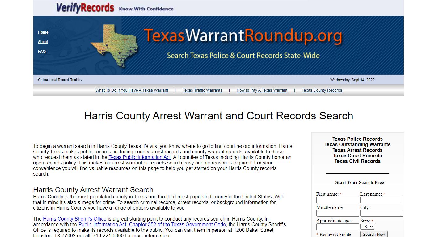 Harris County Arrest Warrants Search - TEXAS WARRANT ROUNDUP.ORG